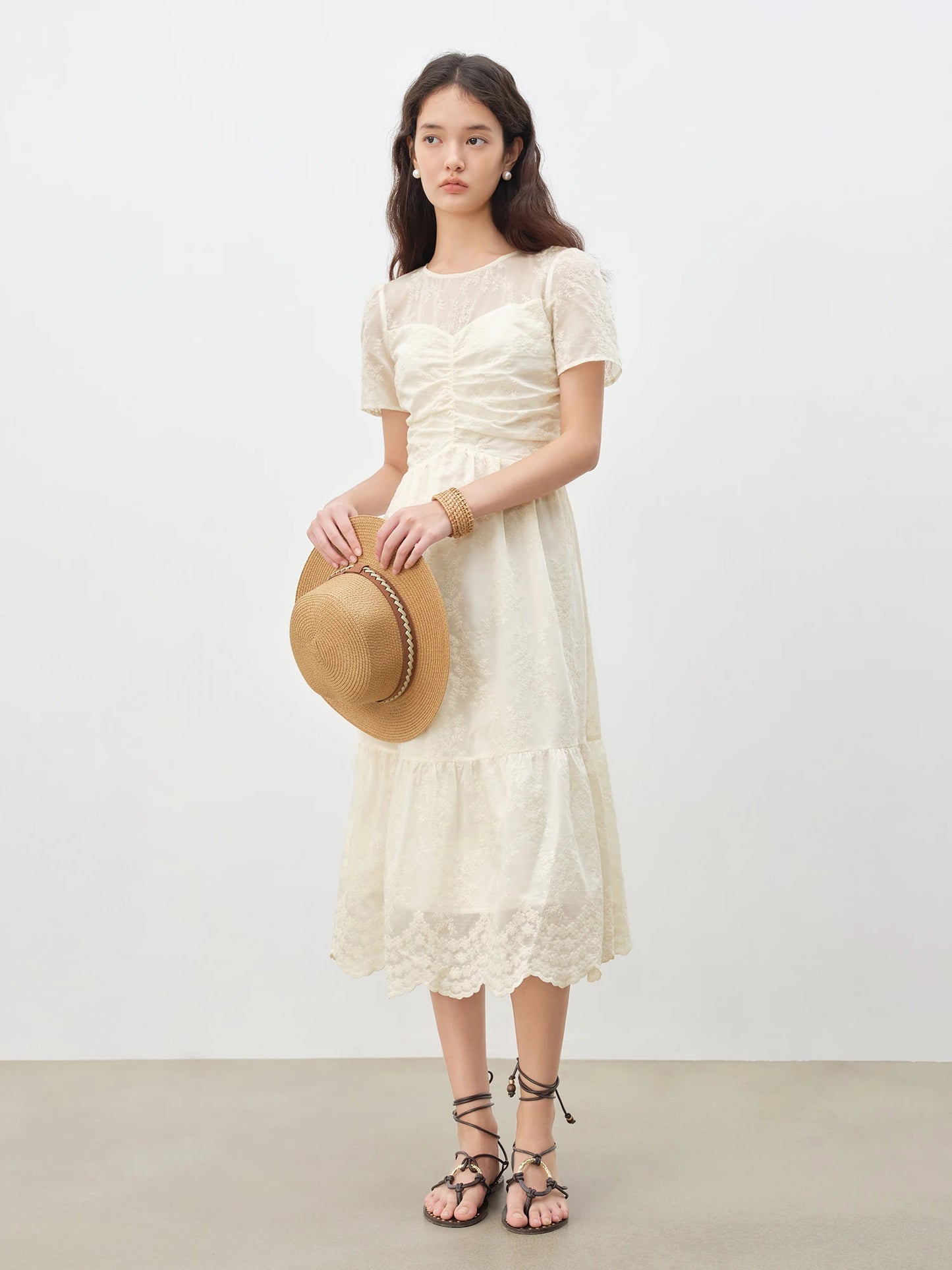Ivory Embroidered Waist Dress