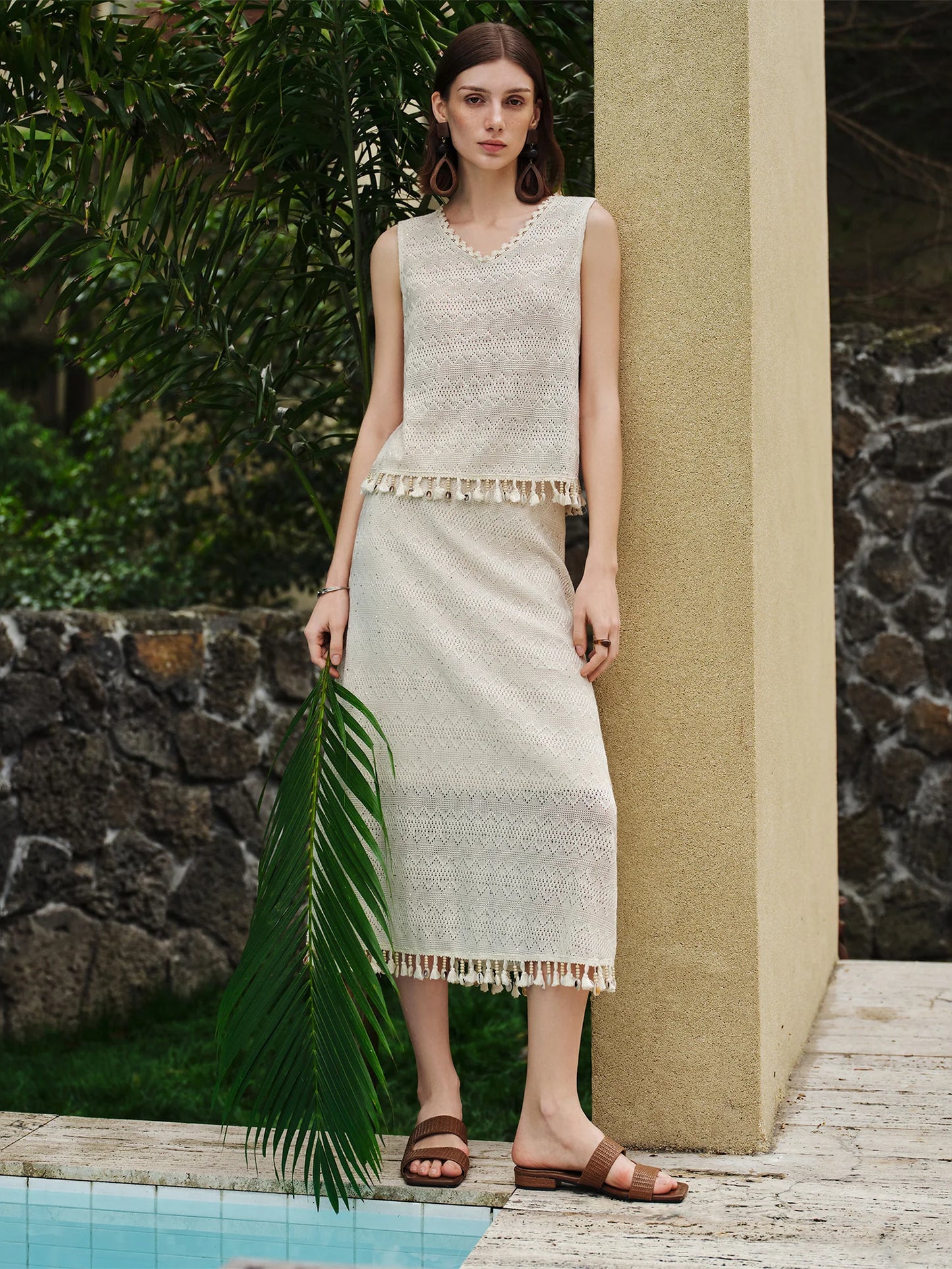 Sleeveless Crochet Skirt Set