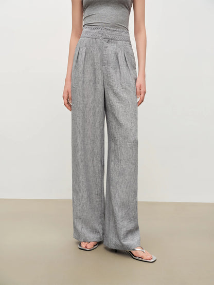 Beige Lace Waist Wide Leg Pants