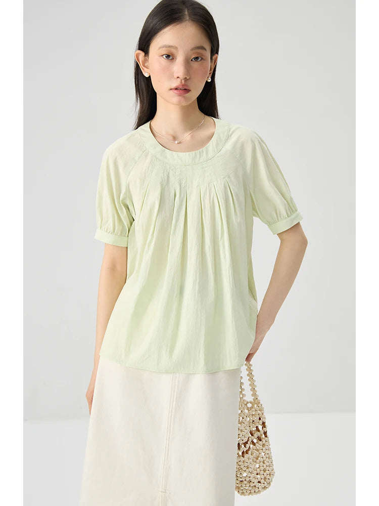 Light Green Ruched Neck Blouse
