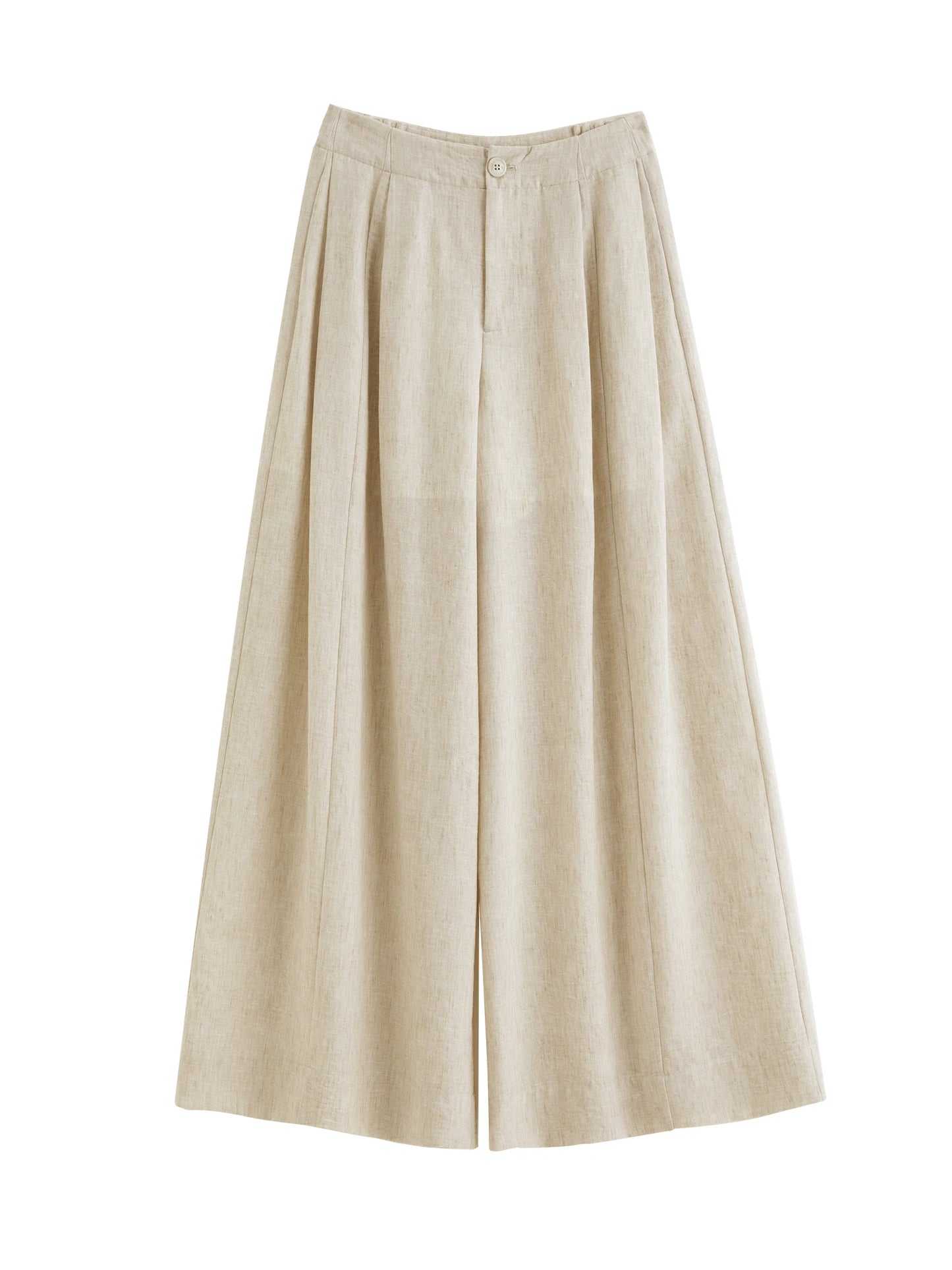 Oatmeal Pleated Wide Leg Trousers