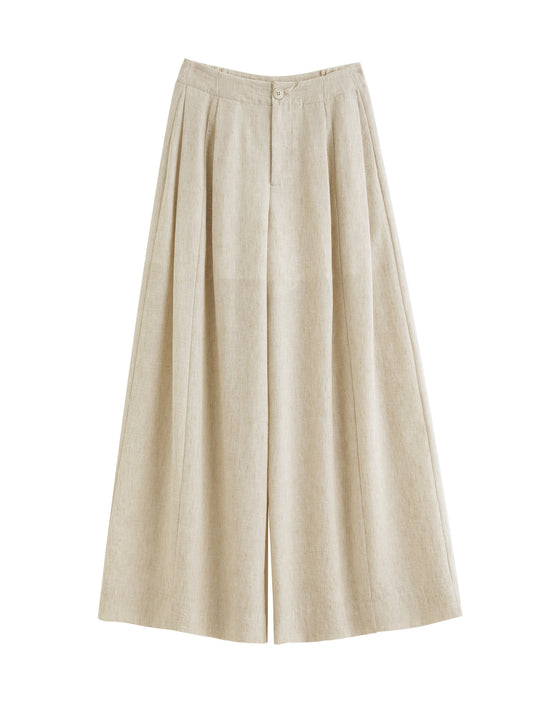 Oatmeal Pleated Wide Leg Trousers