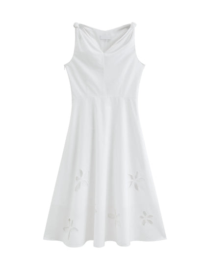White Floral Embroidered Midi Dress