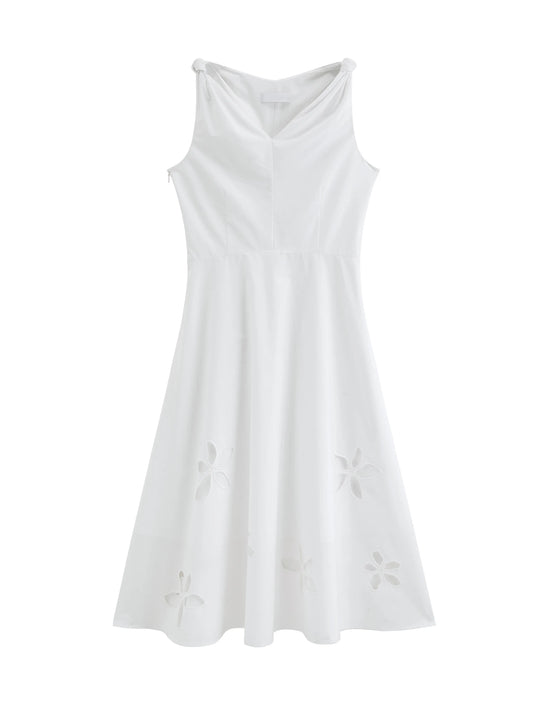 White Floral Embroidered Midi Dress