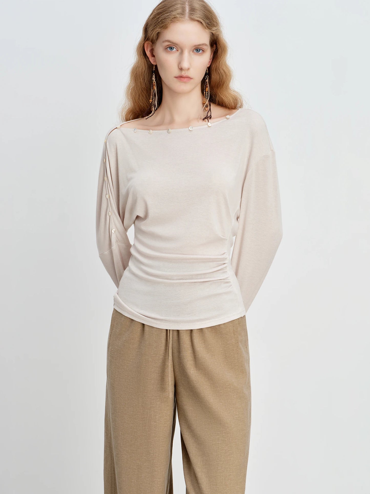 Charcoal Button Boat Neck Top