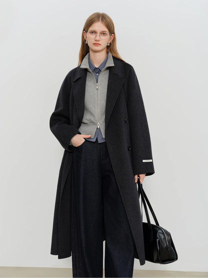 Black Belted Lapel Wool Coat