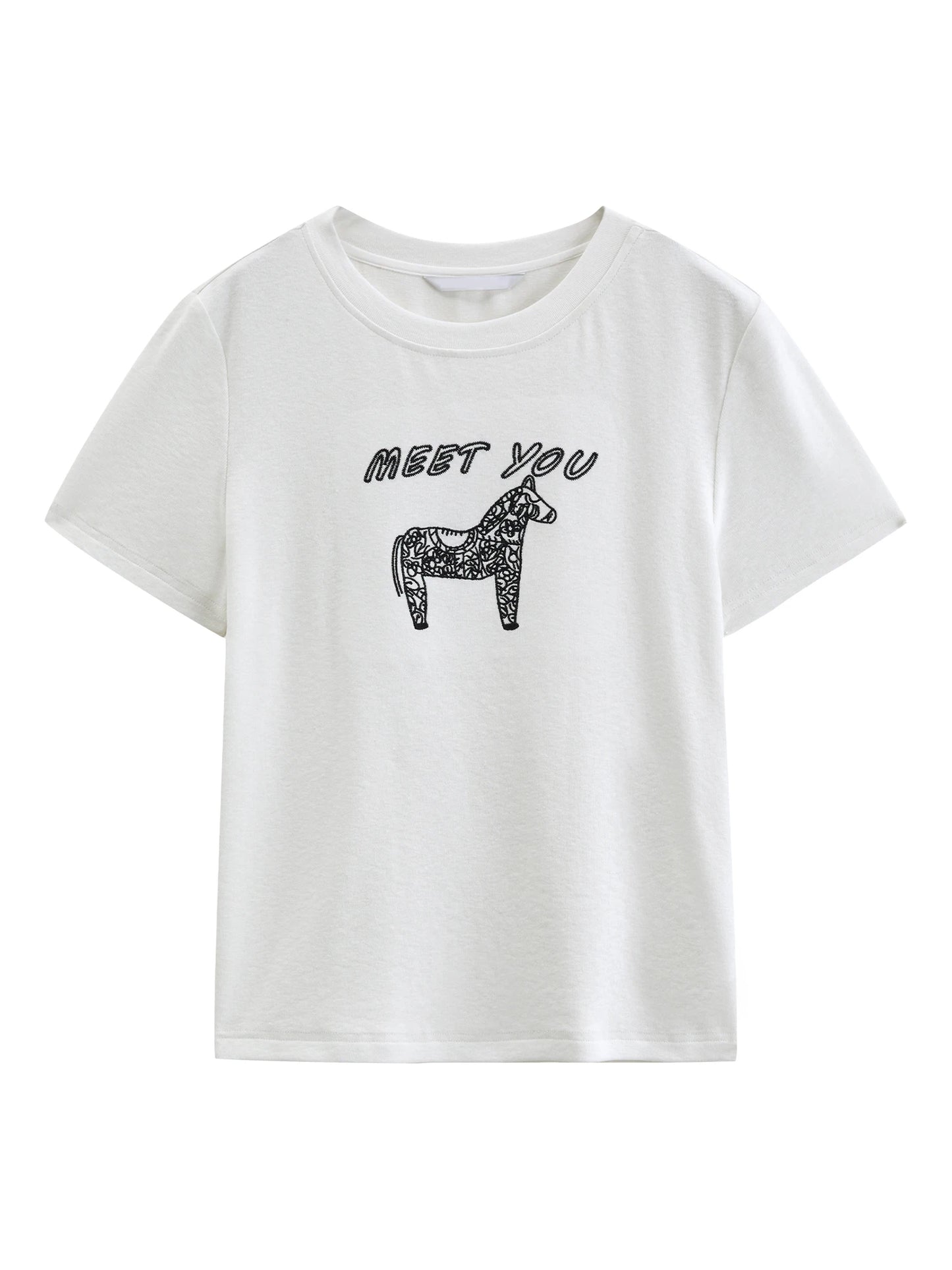 Brown Embroidered Horse Graphic Tee