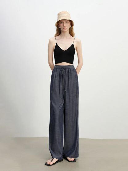 Grey Drawstring Wide Leg Pants