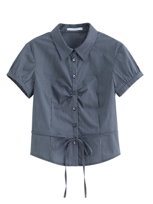 Charcoal Drawstring Waist Button Shirt