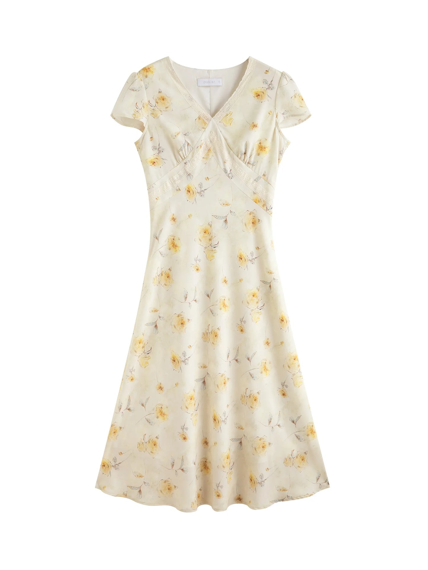 Yellow Floral V-Neck Dress