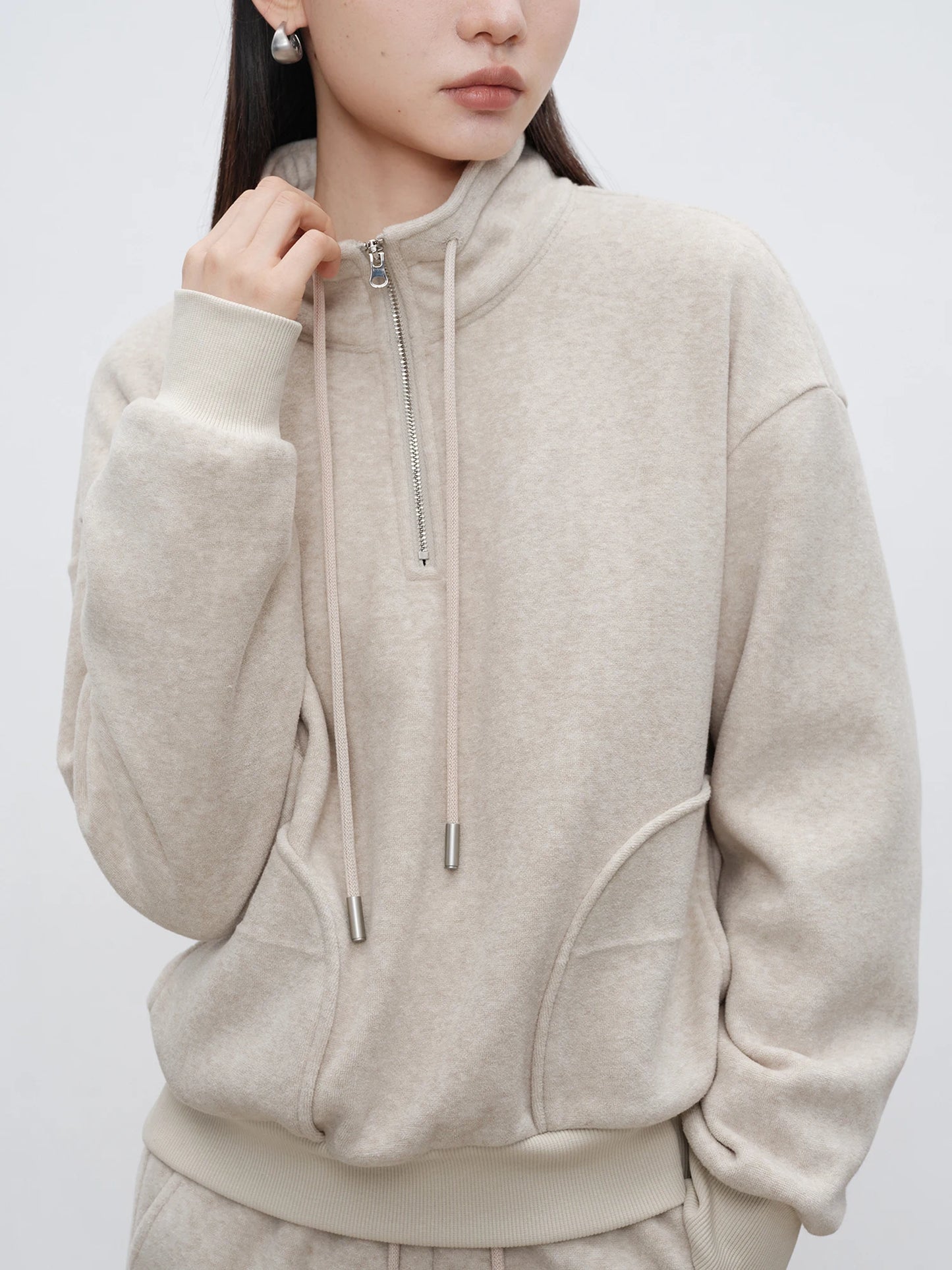 Stand Collar Sweatshirt Pants Set