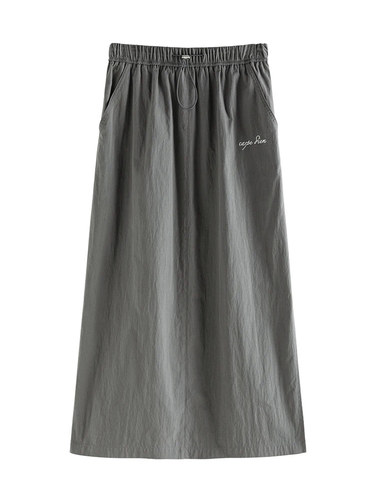 Blue Gray Side Slit Midi Skirt