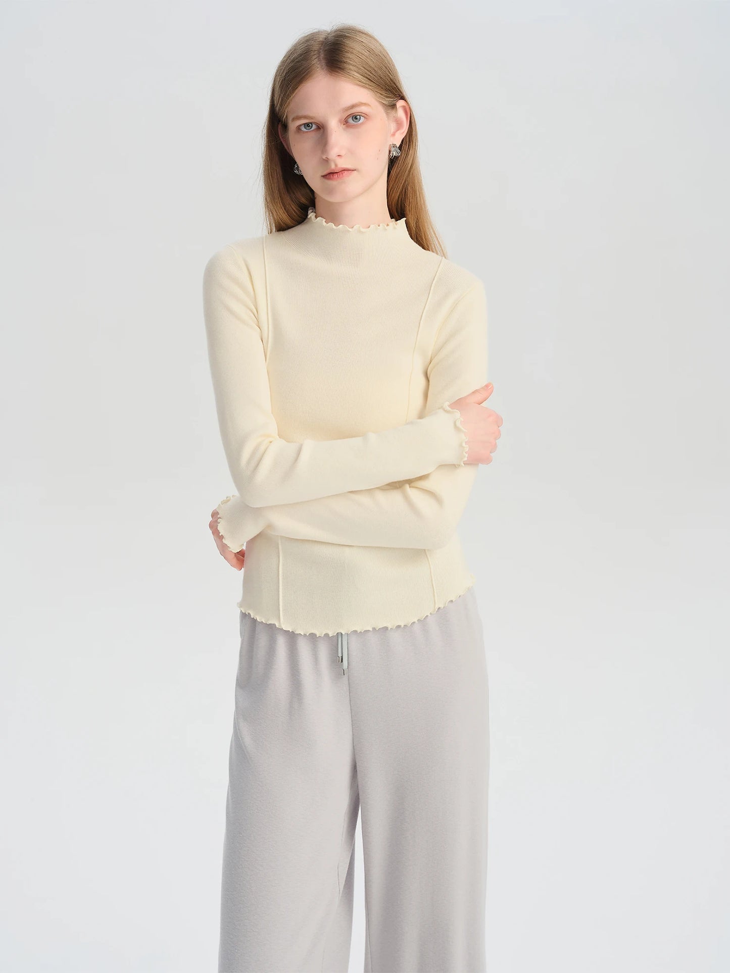 Ivory Embroidered Mock Neck Sweater