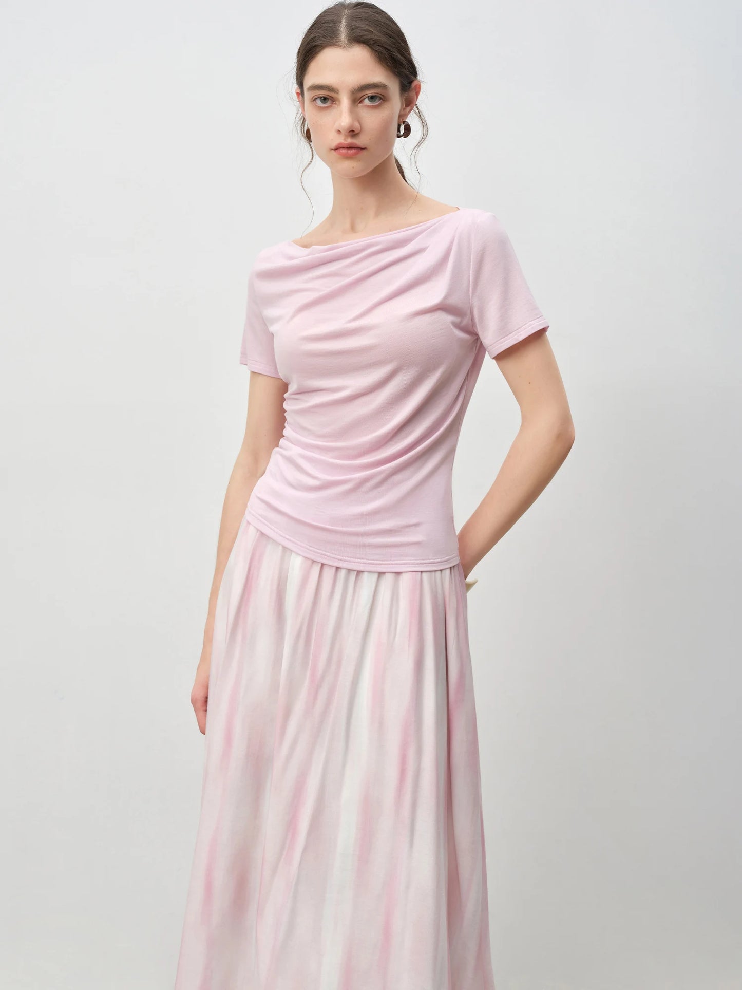 Pink Cowl Neck Short Sleeve Top