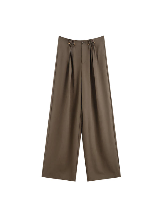 Natural Linen Pleated Wide Pants