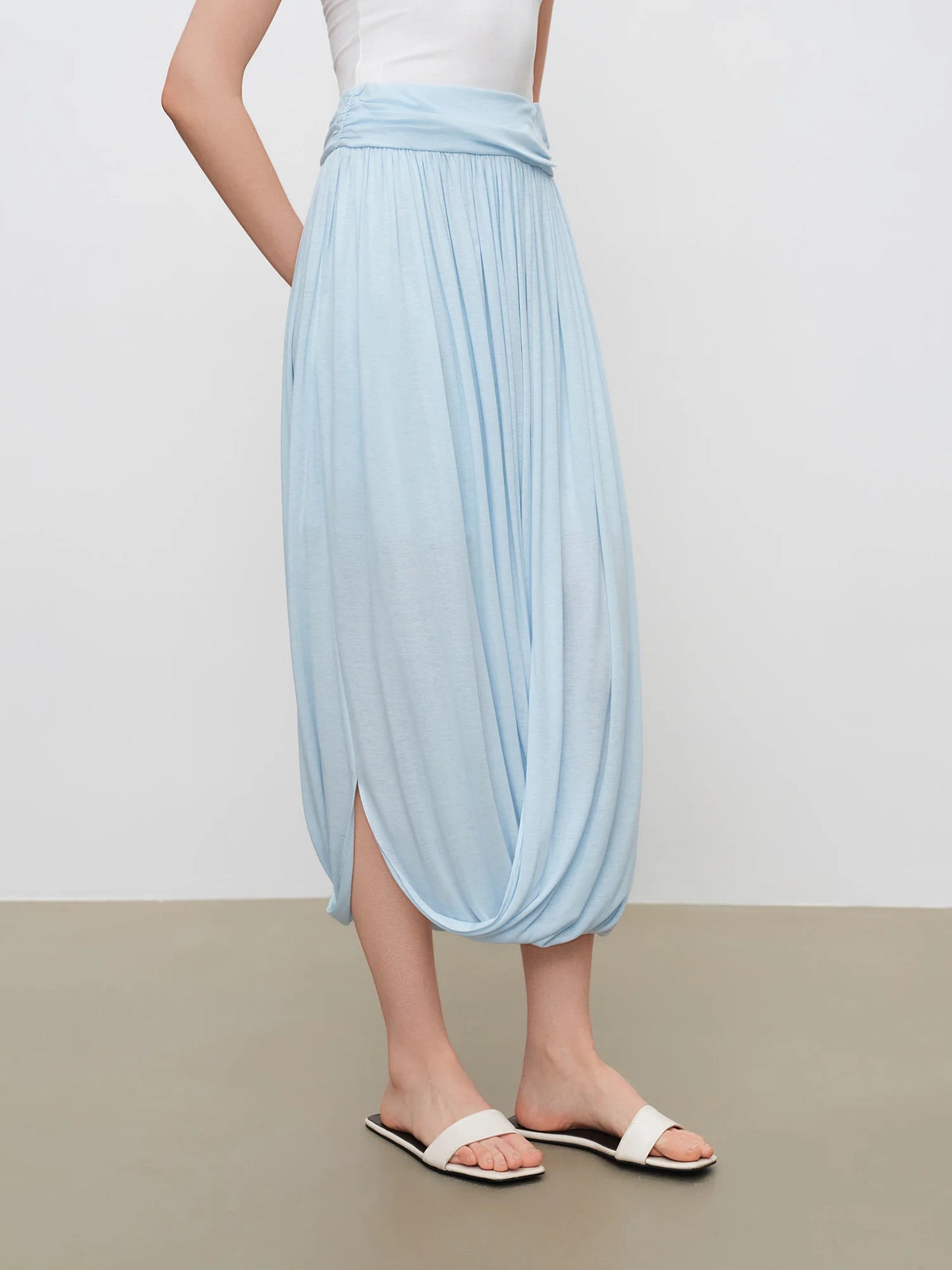 Bubble Hem Asymmetric Midi Skirt