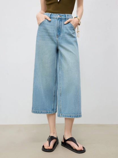 White Mid Calf Straight Jeans
