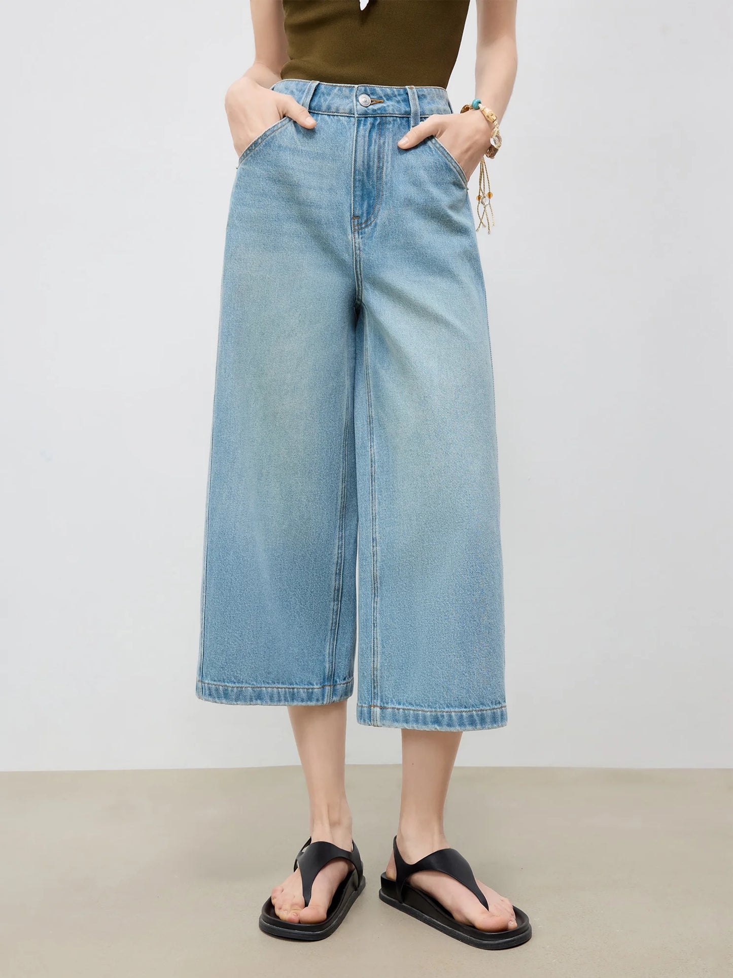 White Mid Calf Straight Jeans