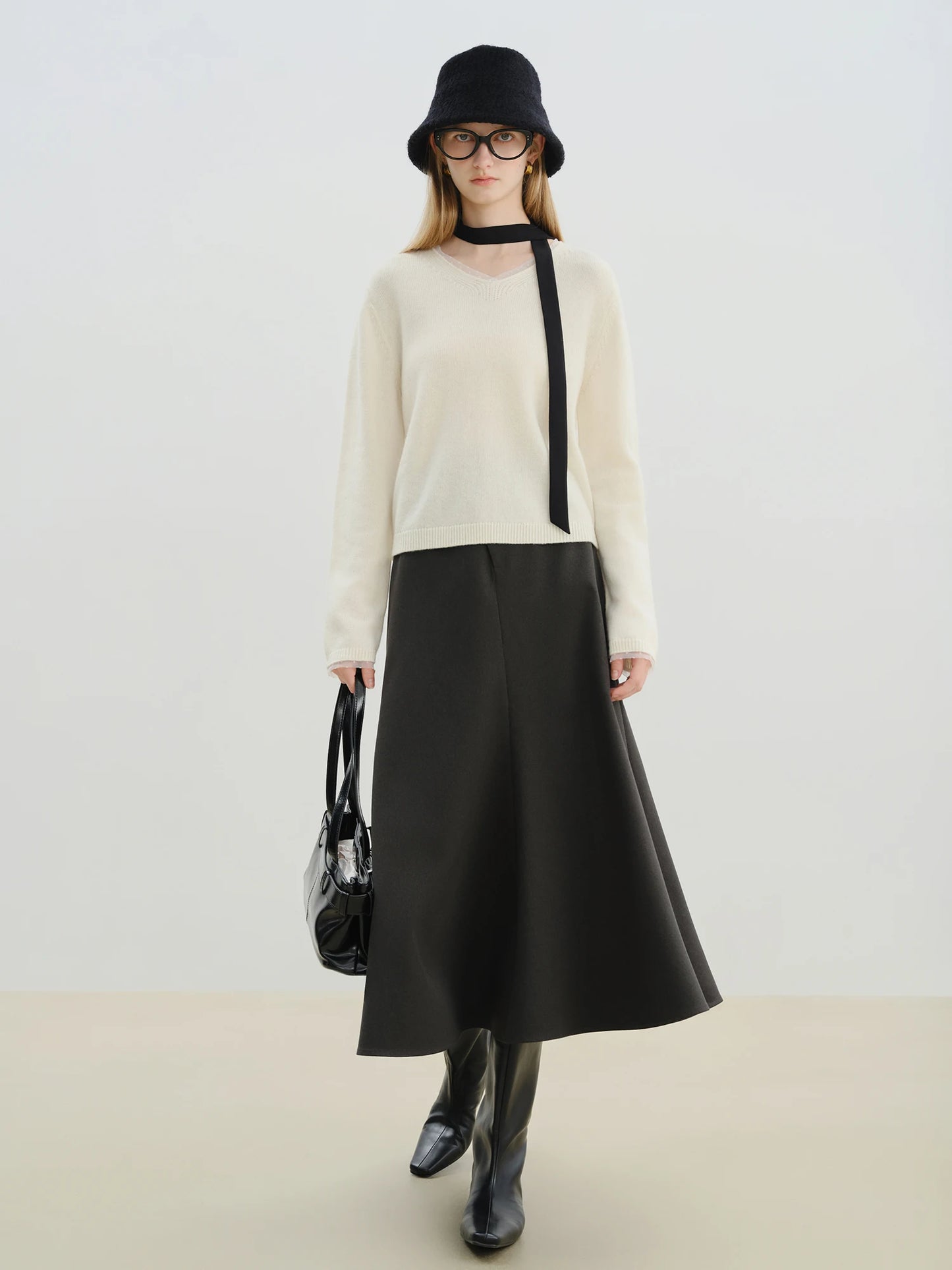 Black Tailored Fishtail Midi Skirt