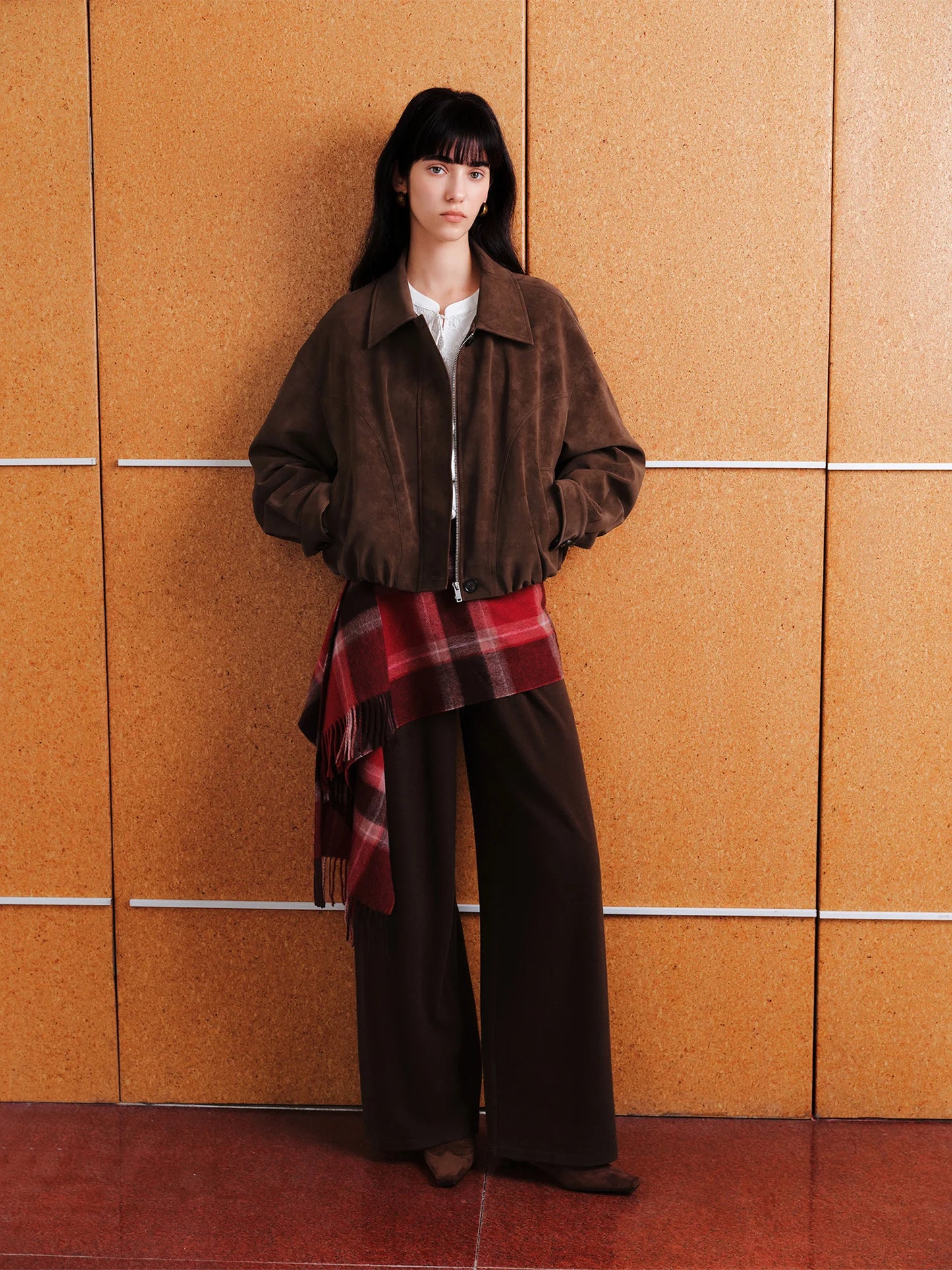 Brown Faux Suede Cropped Jacket