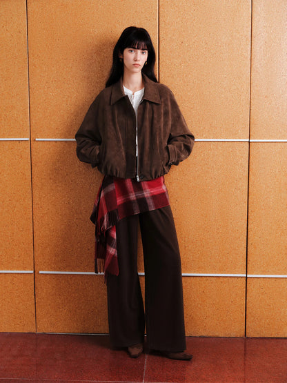 Brown Faux Suede Cropped Jacket