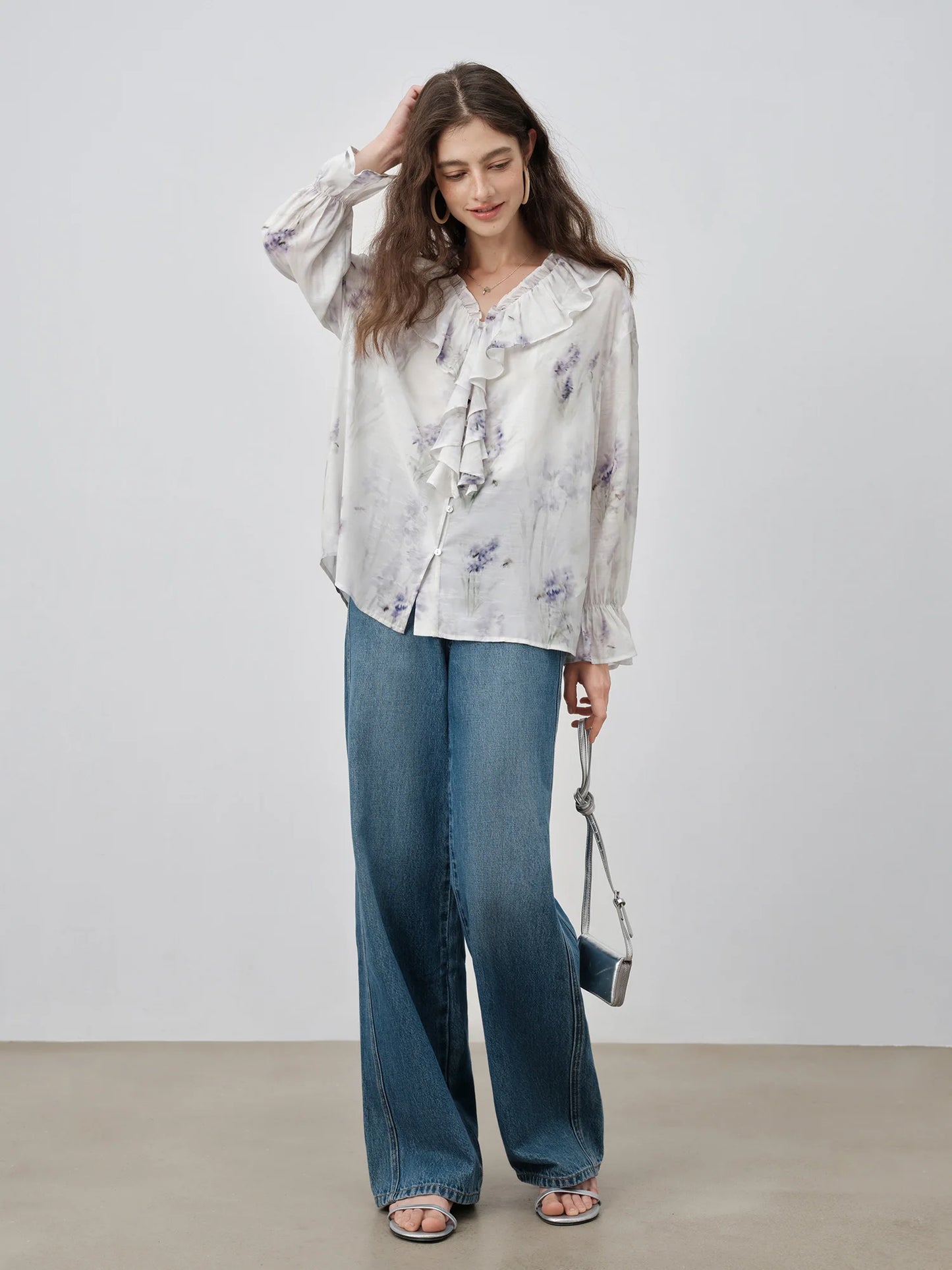 Wisteria Floral Ruffle Blouse