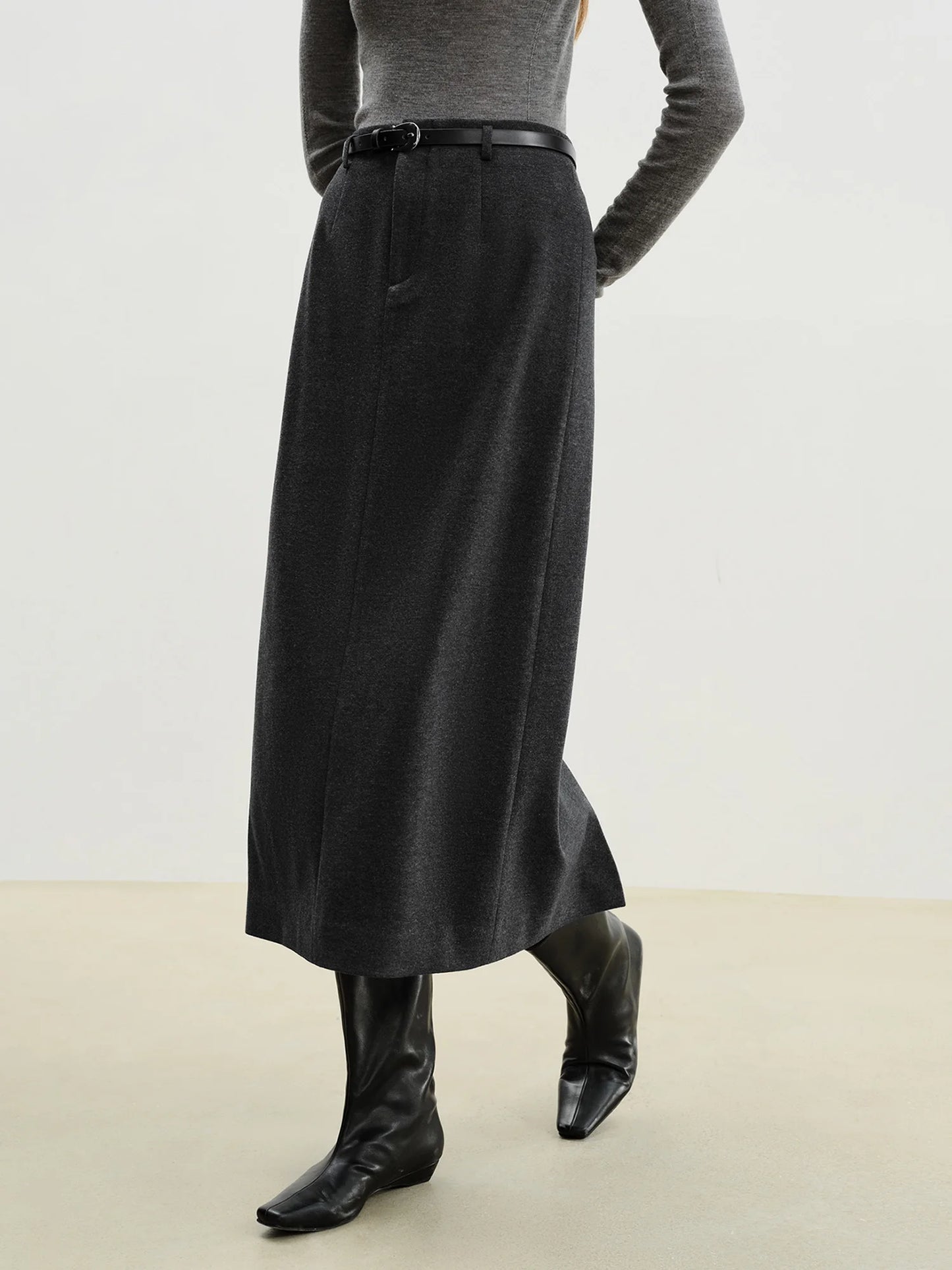 Black Knit Side Slit Pencil Skirt