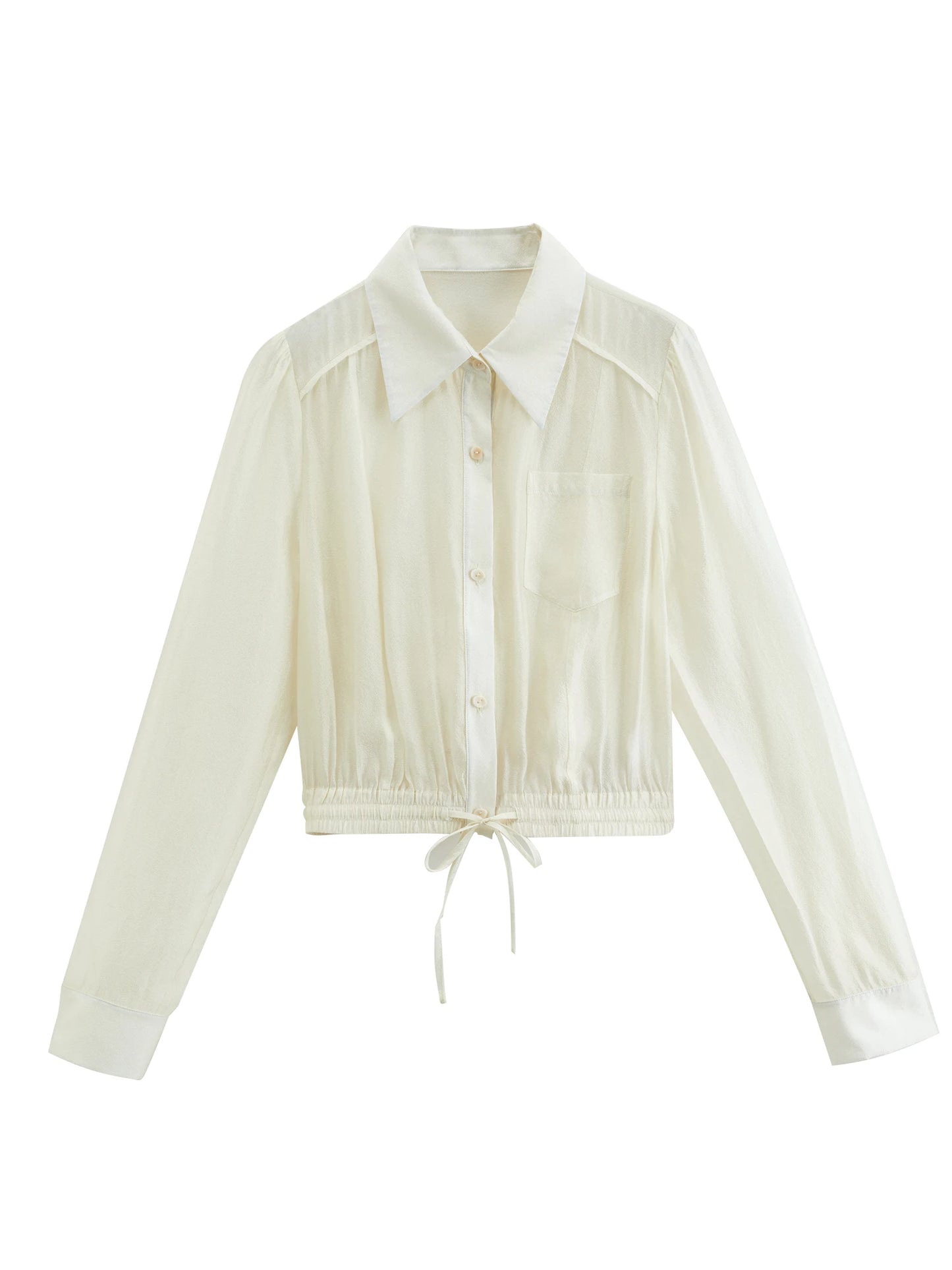 Ivory Drawstring Hem Button Shirt