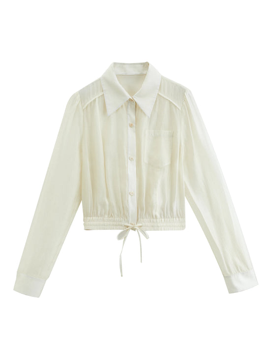 Ivory Drawstring Hem Button Shirt