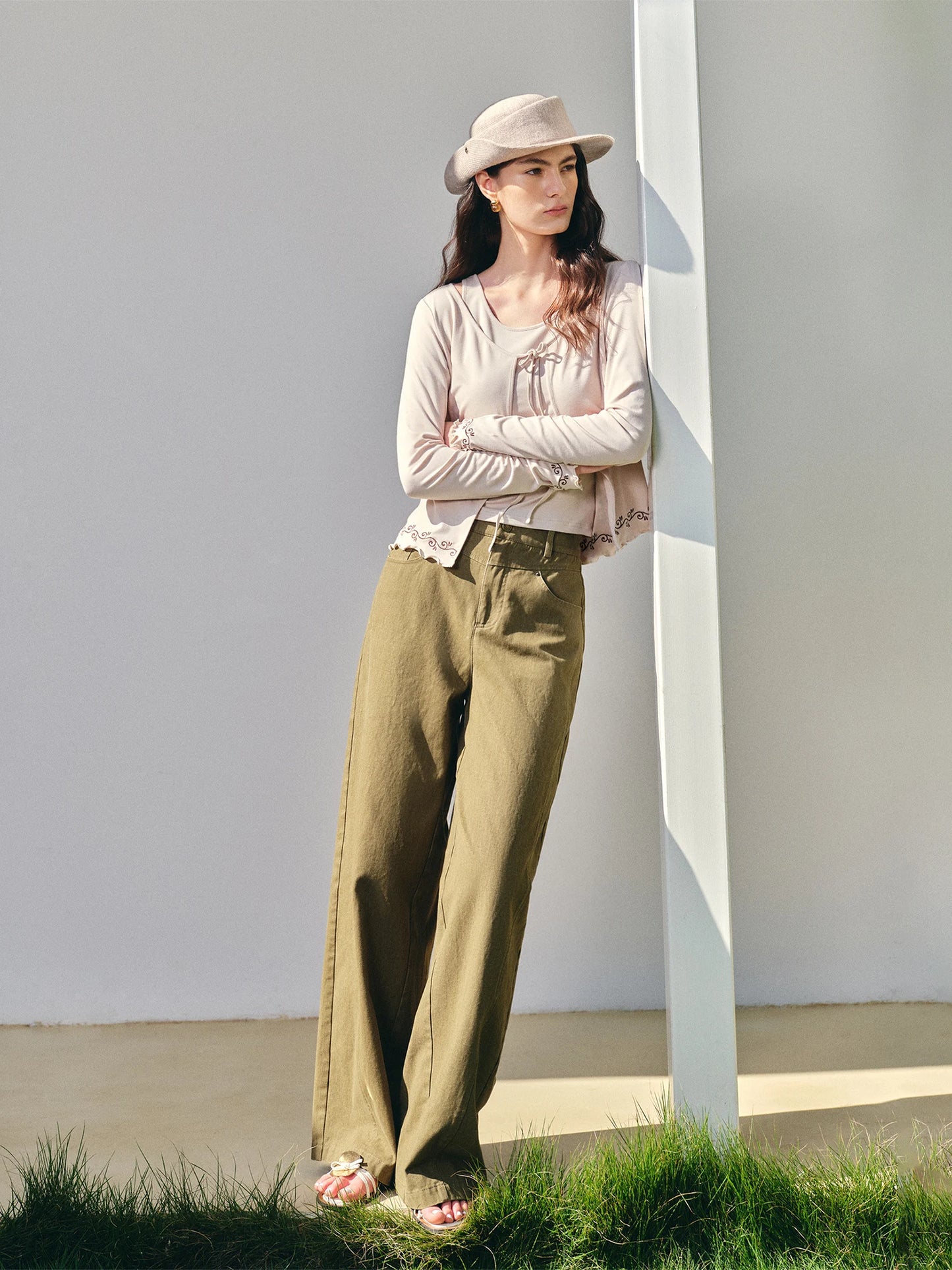 Brown Denim Wide Leg Pants