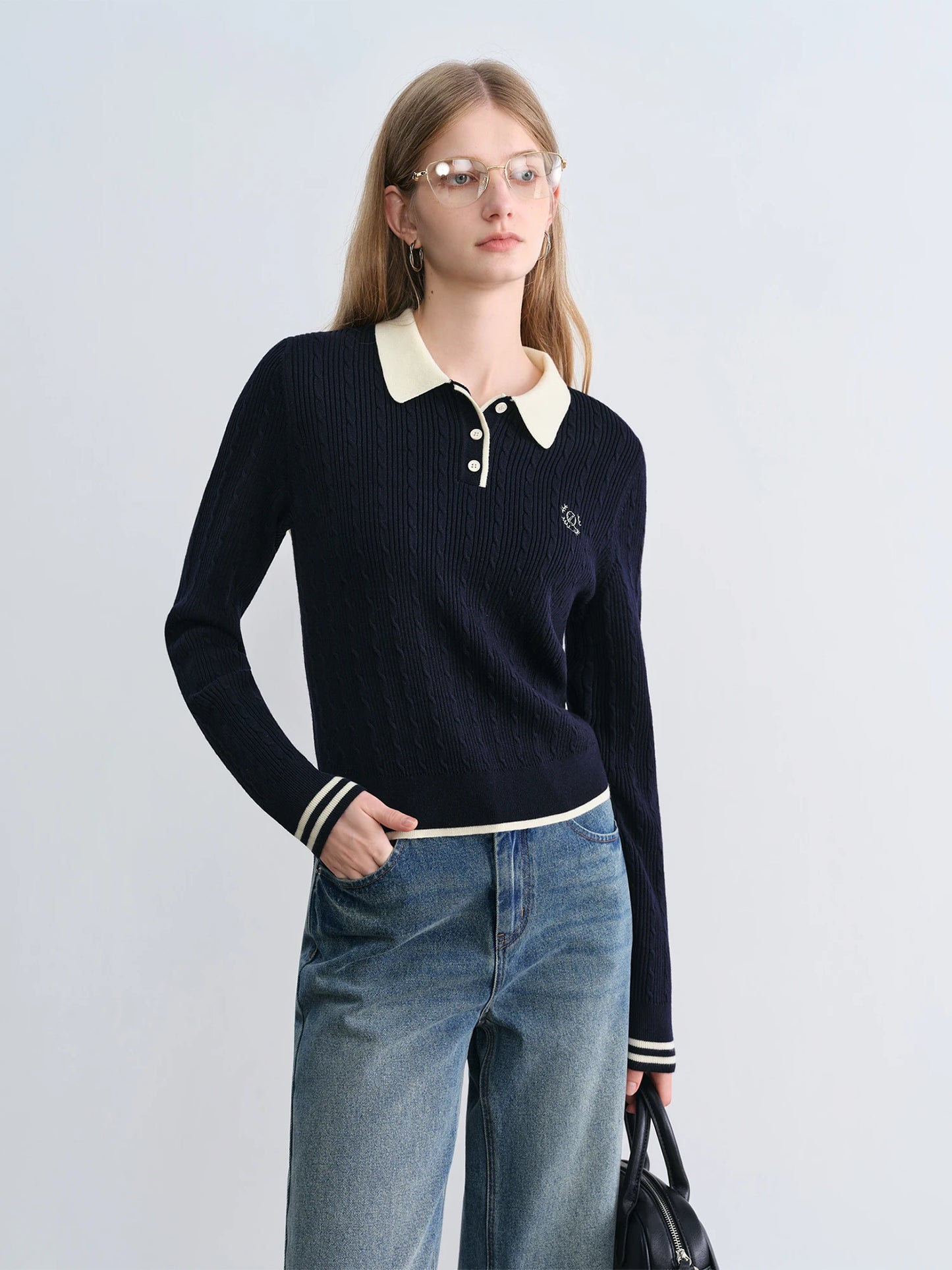 Burgundy Contrast Collar Polo Sweater