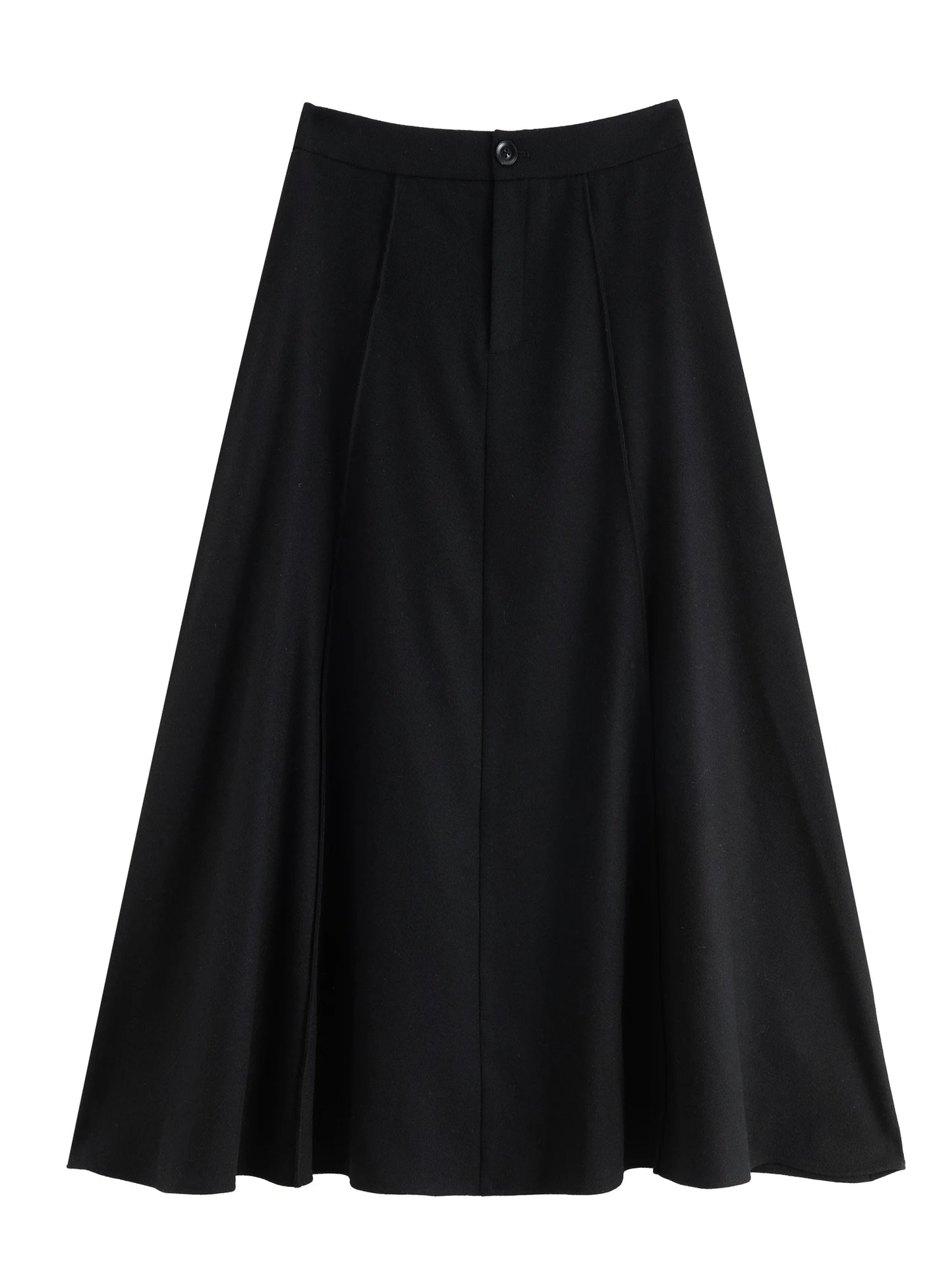 Taupe Wool Pleated Flared Midi Skirt