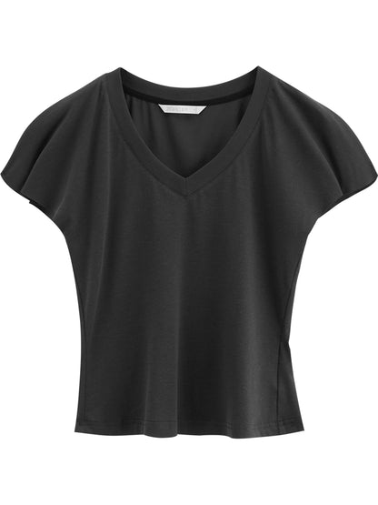 Pale Blue V-Neck Ruffle Tee