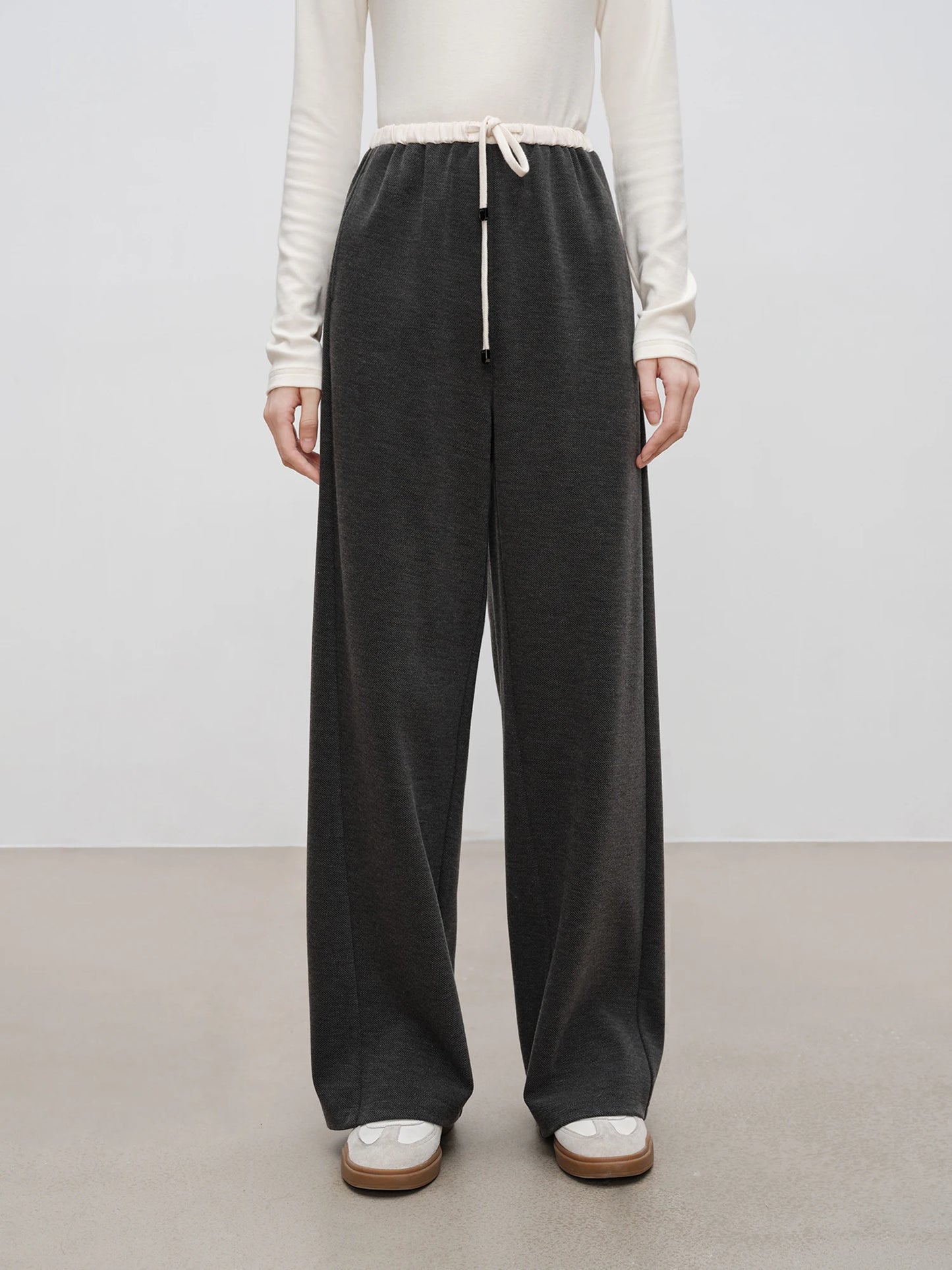 Grey Cotton Wool Straight Pants
