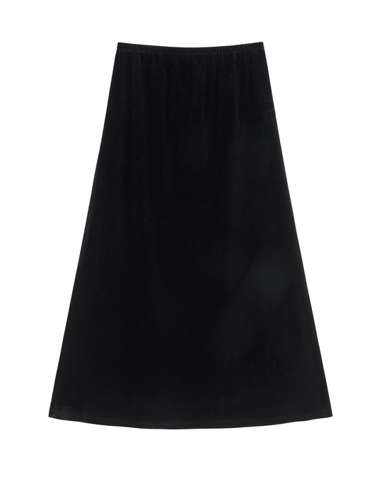 Black Velvet A-Line Midi Skirt