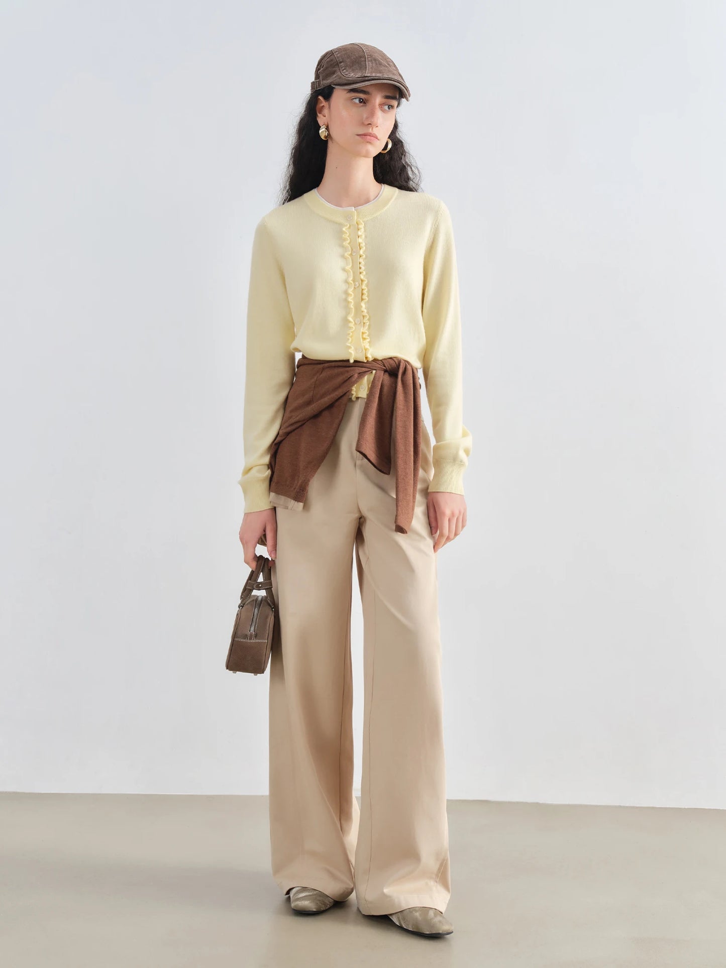 Pale Yellow Ruffle Knit Cardigan