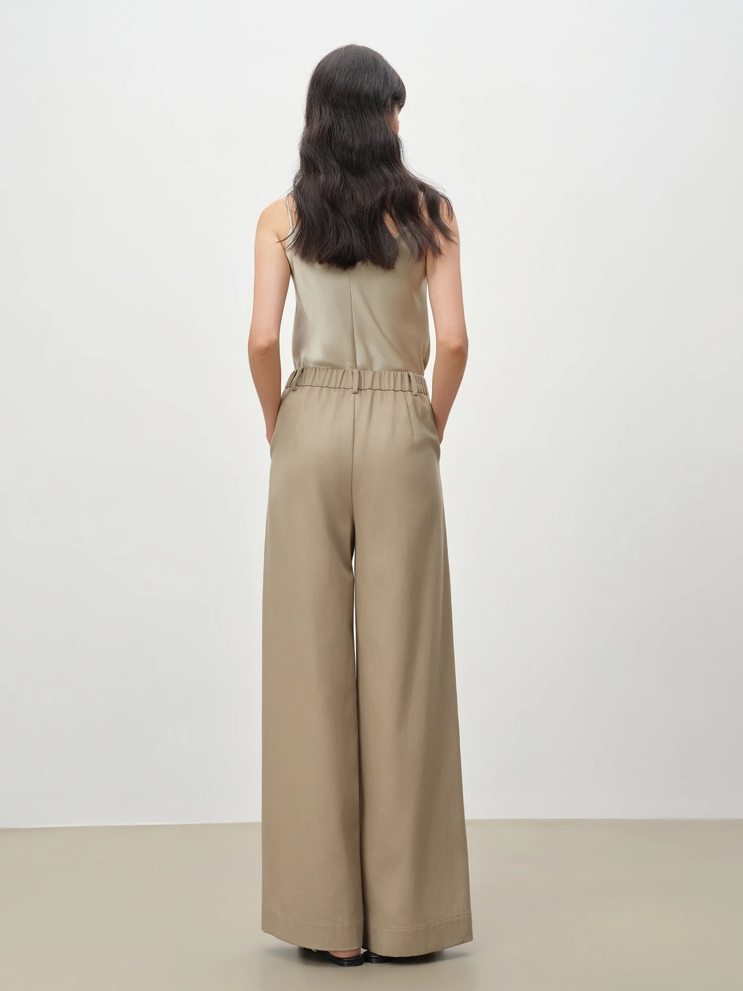 Khaki Pleated Wide Leg Trousers