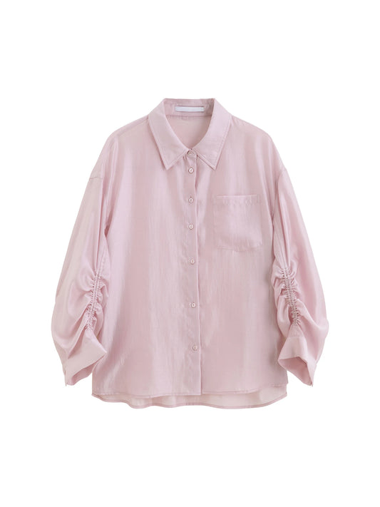 Pink Satin Long Sleeve Shirt