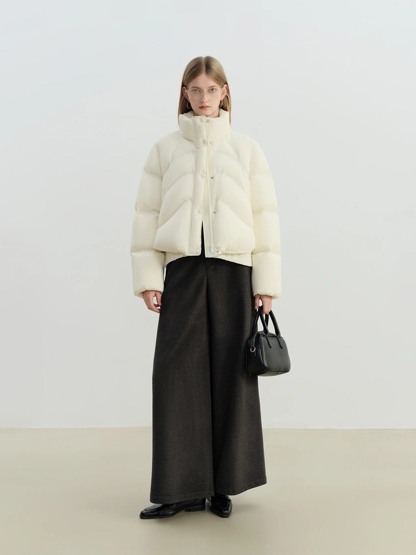 Charcoal Wool Blend Wide Leg Pants