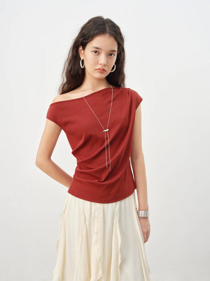 Rust Draped One Shoulder Top
