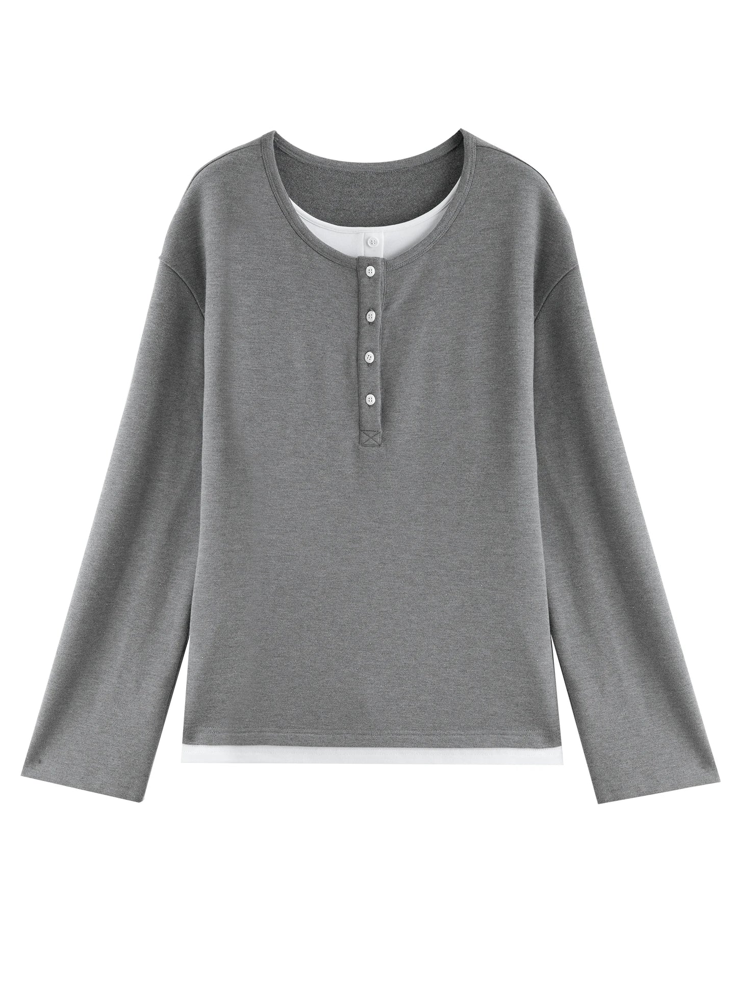 Black Layered Henley Long Sleeve Top