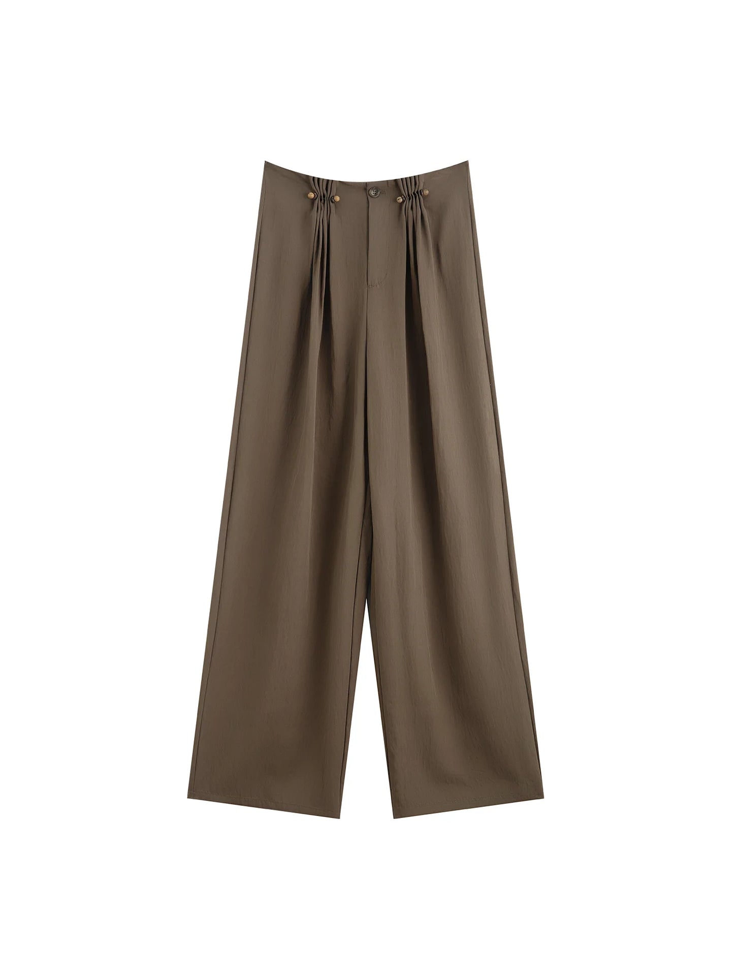 Natural Linen Pleated Wide Pants