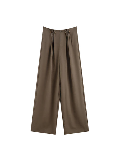 Natural Linen Pleated Wide Pants