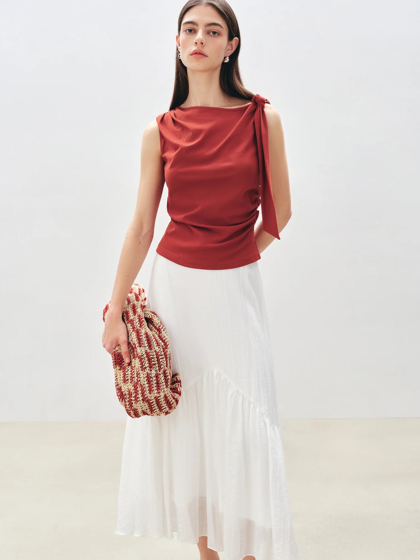 Rust One Shoulder Tie Top