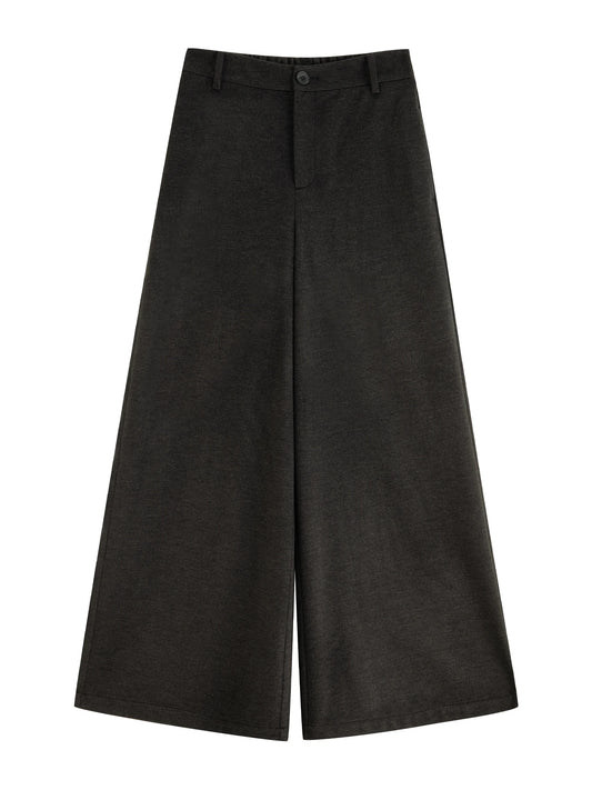 Charcoal Wool Blend Wide Leg Pants