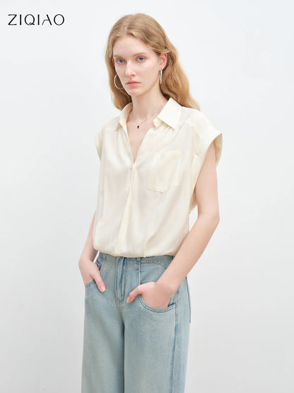 Pale Blue Tie Hem Sleeveless Shirt