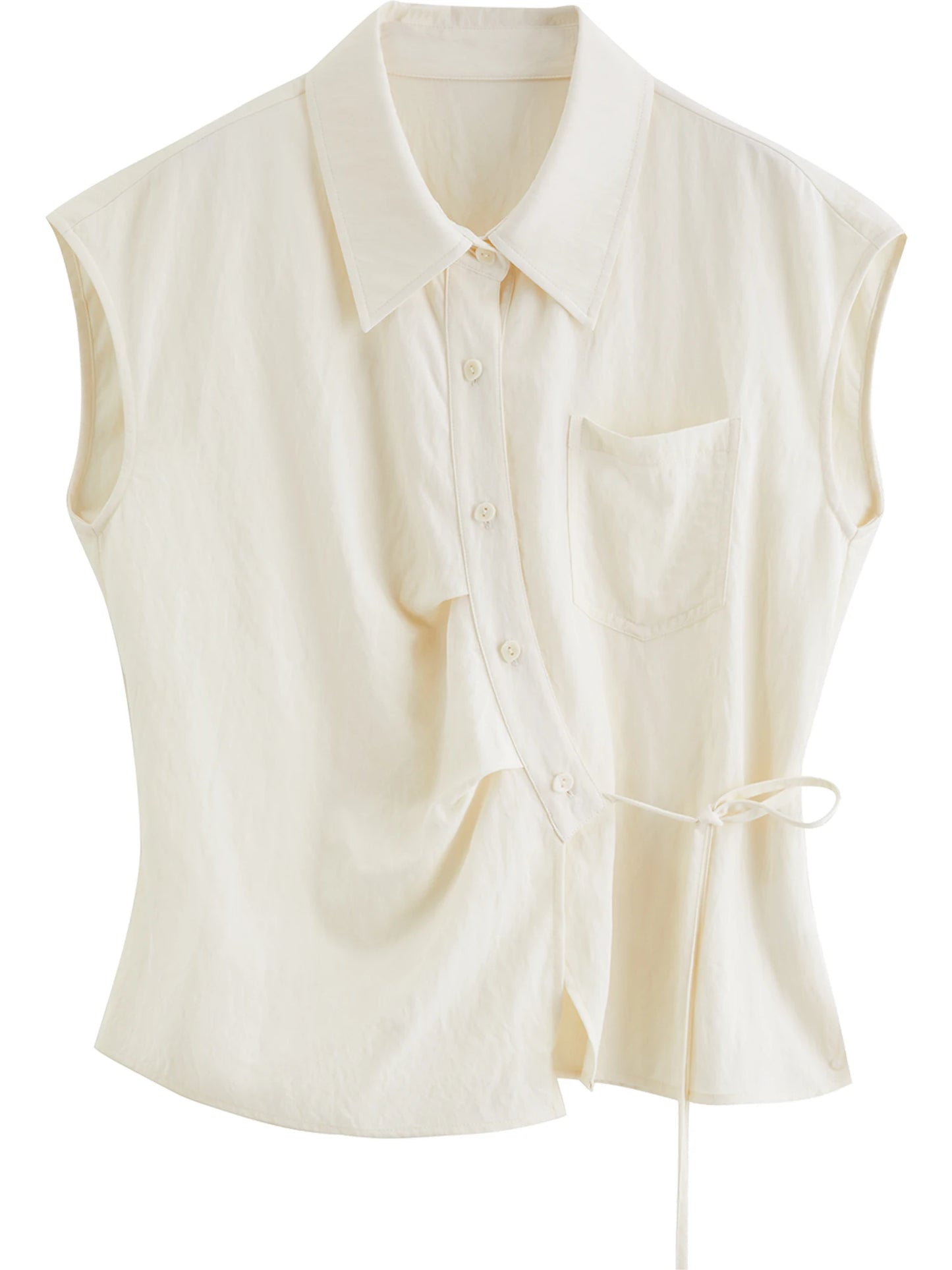 Ivory Tie Waist Sleeveless Shirt