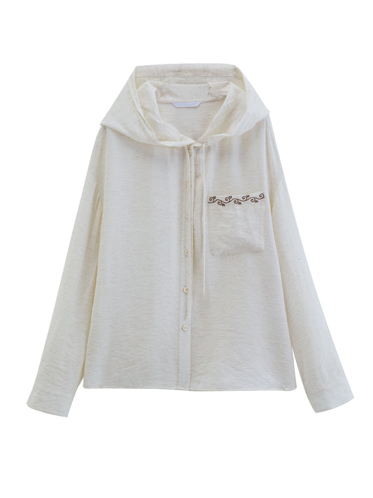 Ivory Embroidered Hooded Blouse