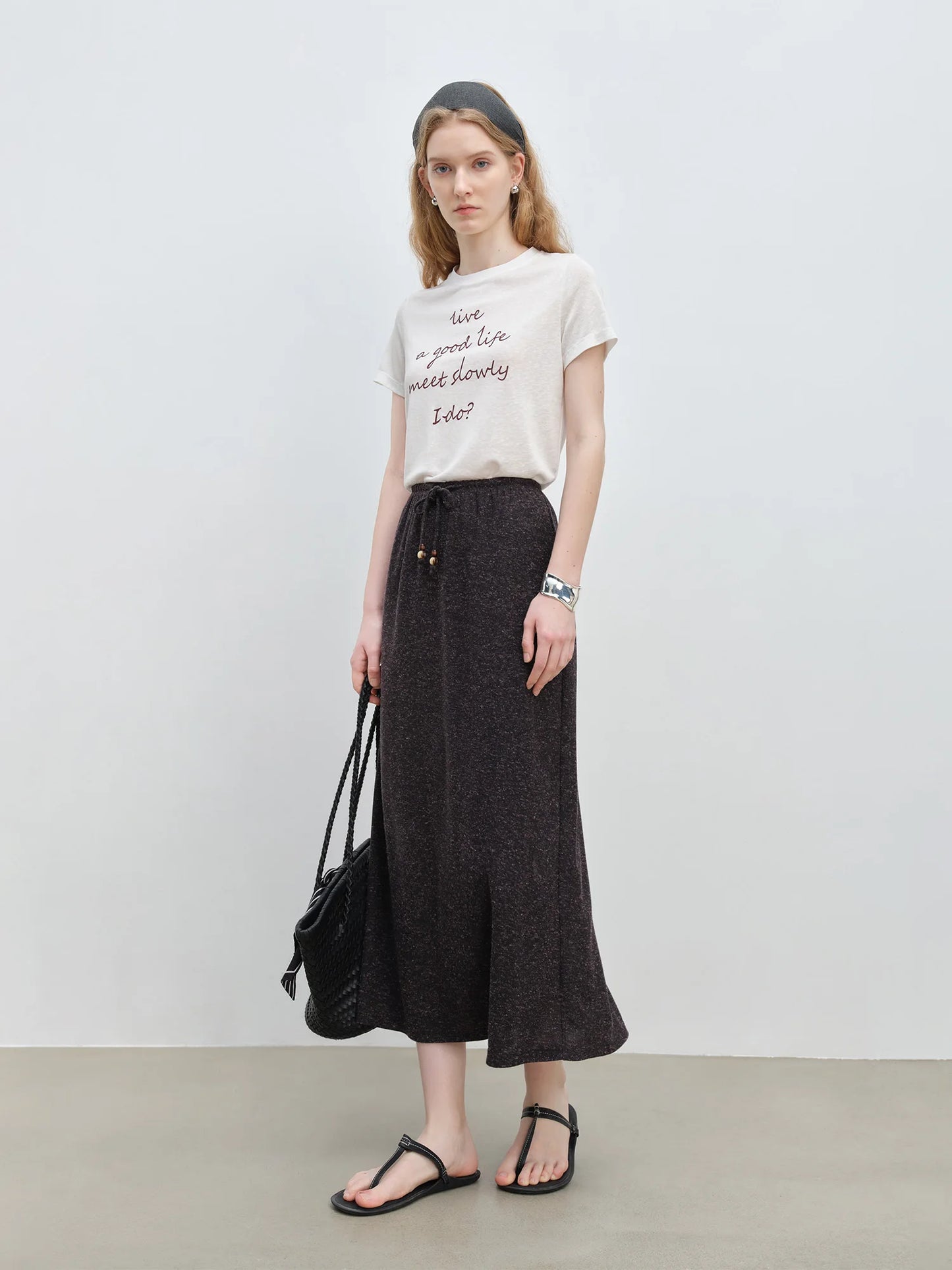 Charcoal Textured Linen Midi Skirt
