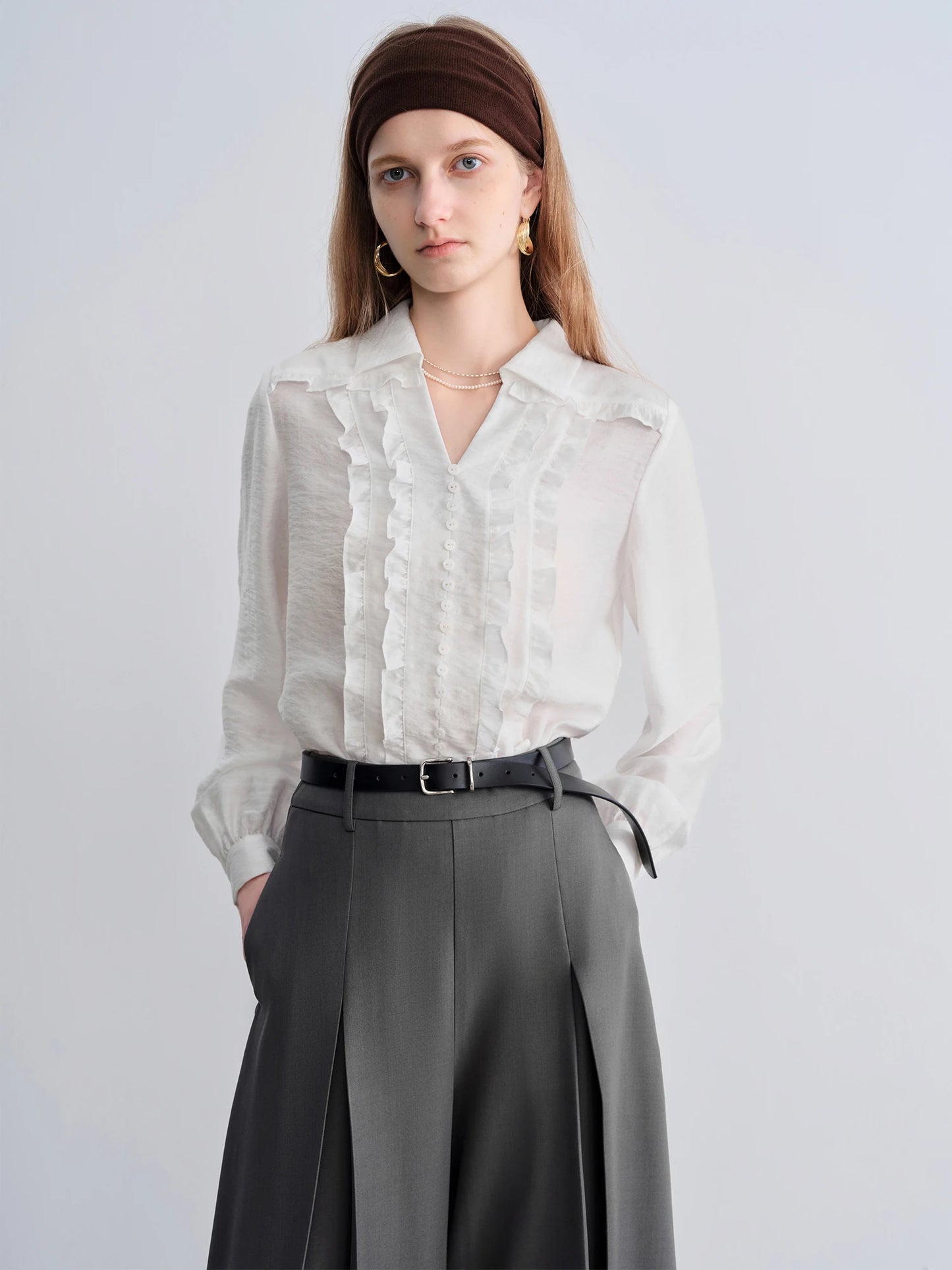 White Lace Trim Button Blouse